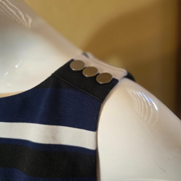 WHITE HOUSE BLACK MARKET Navy Black & White Striped Sleeveless Sheath Dress sz 6 - Picture 4 of 8